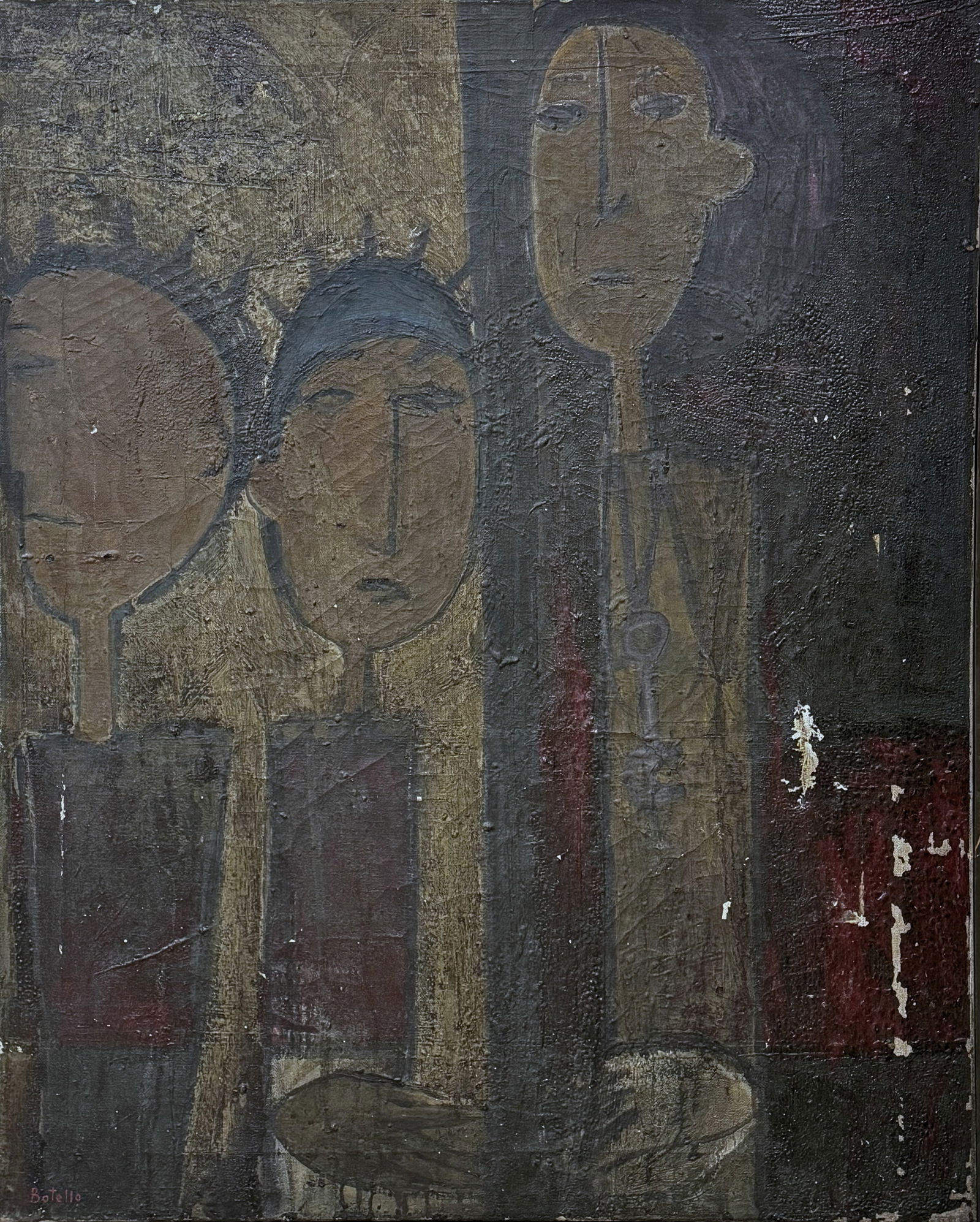 Angel Botello (1913-1986), Figures: Angel Botello (1913-1986), Figures Oil on canvas Signed (lower left) and signed again on the back Dimensions without frame: 76.5X61 cm Dimensions with frame: 63X78.5 cm <