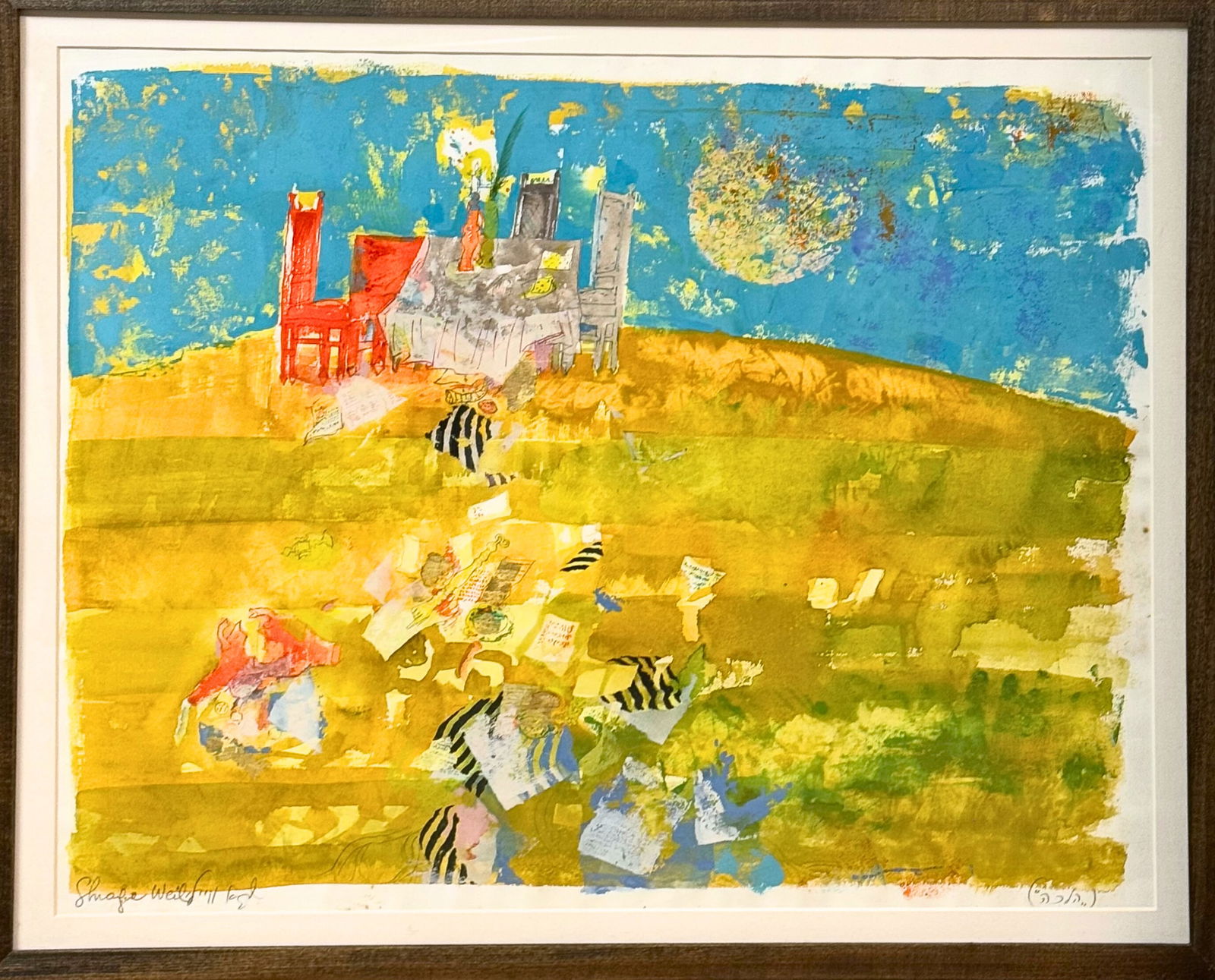 shraga weil (1918-2009)' "halacha": shraga weil (1918-2009)' "halacha" Mixed media technique: Gouache, ink, and gold leaf on paper Signed in pencil (bottom left), titled "Halacha" (bottom right) Dimensions incl