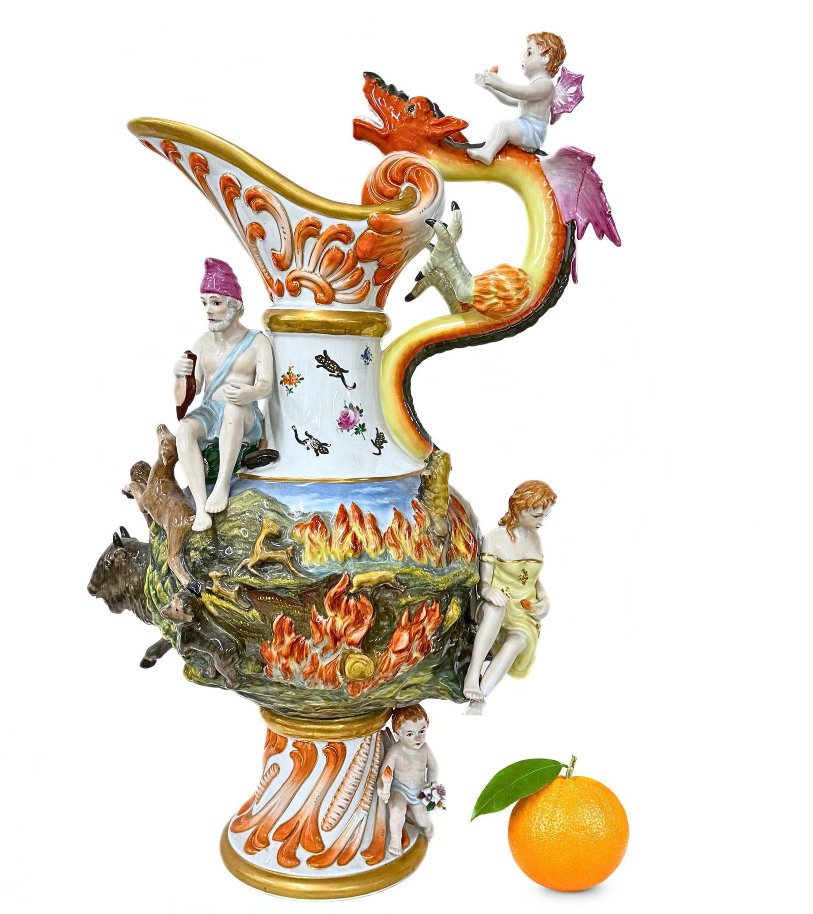 Large and impressive porcelain ewer in the Meissen style, with a figural composition, Germany, late (1 of 10)