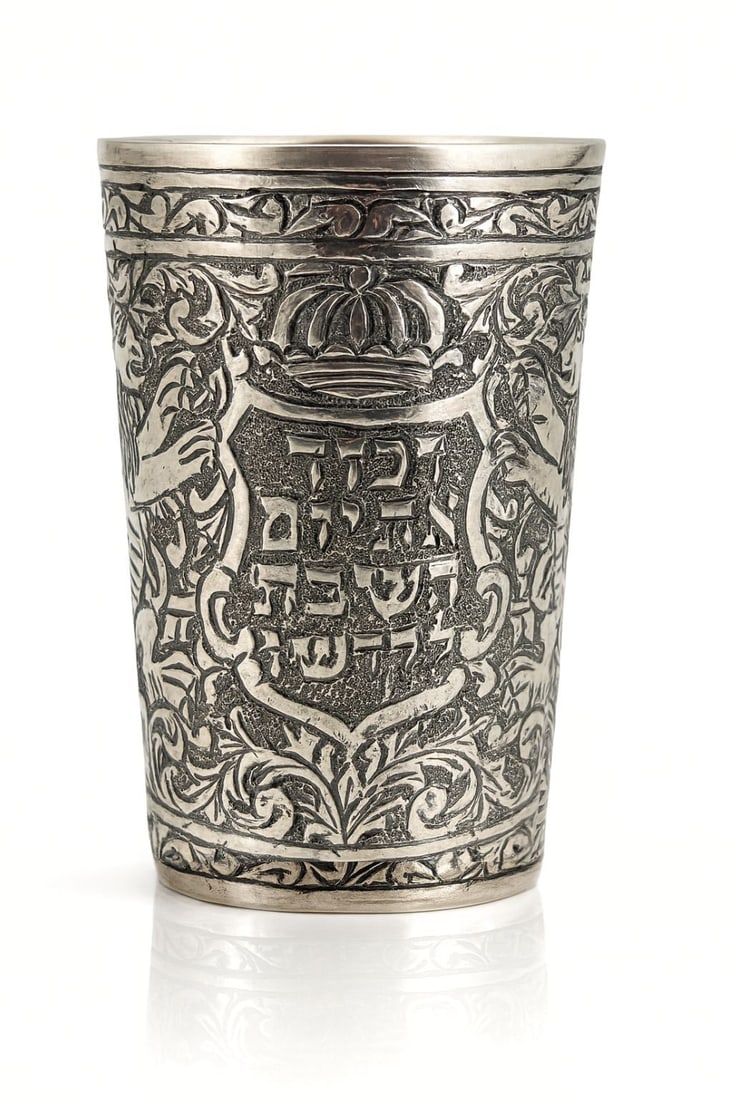Silver Kiddush Cup (Kos Kiddush): Silver Kiddush Cup (Kos Kiddush) Silver, engraved and chased Height: 10.3 cm Diameter:7cm