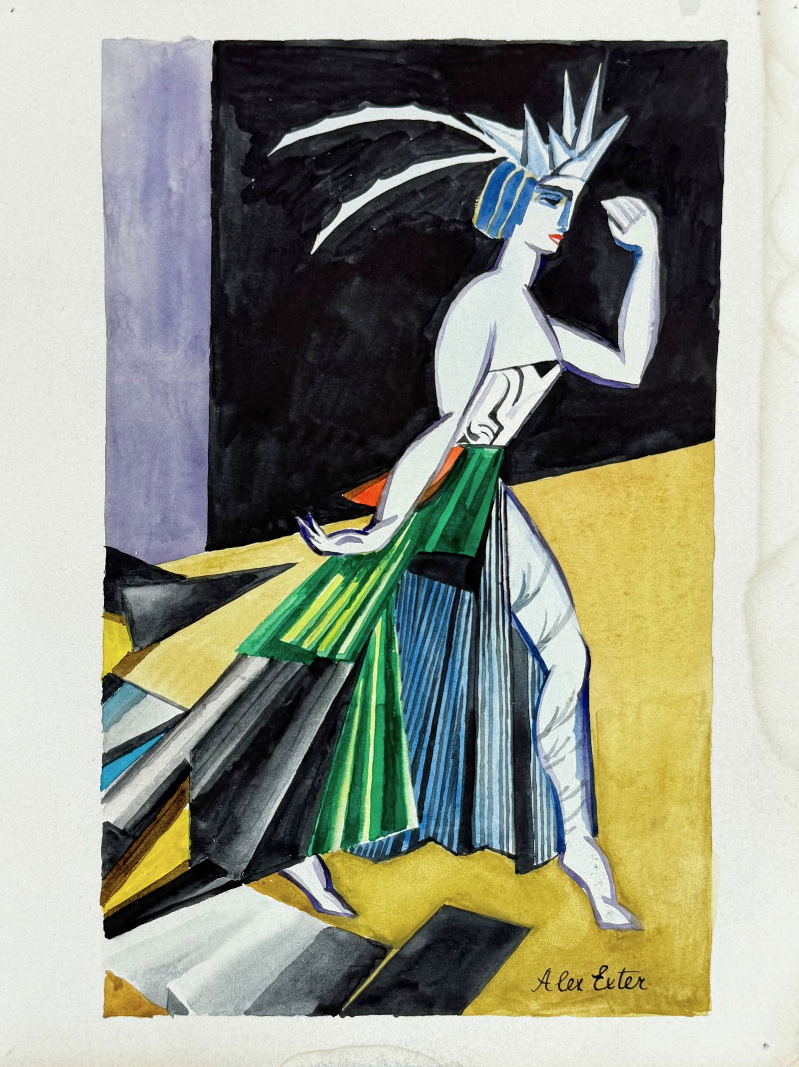 Alexandra Exter (1882-1949), Costume Design (Female Figure in Motion): Alexandra Exter (1882-1949), Costume Design (Female Figure in Motion) Watercolor and gouache on paper Signed lower right Dimensions: 31× 24 cm Provenance: From the collection