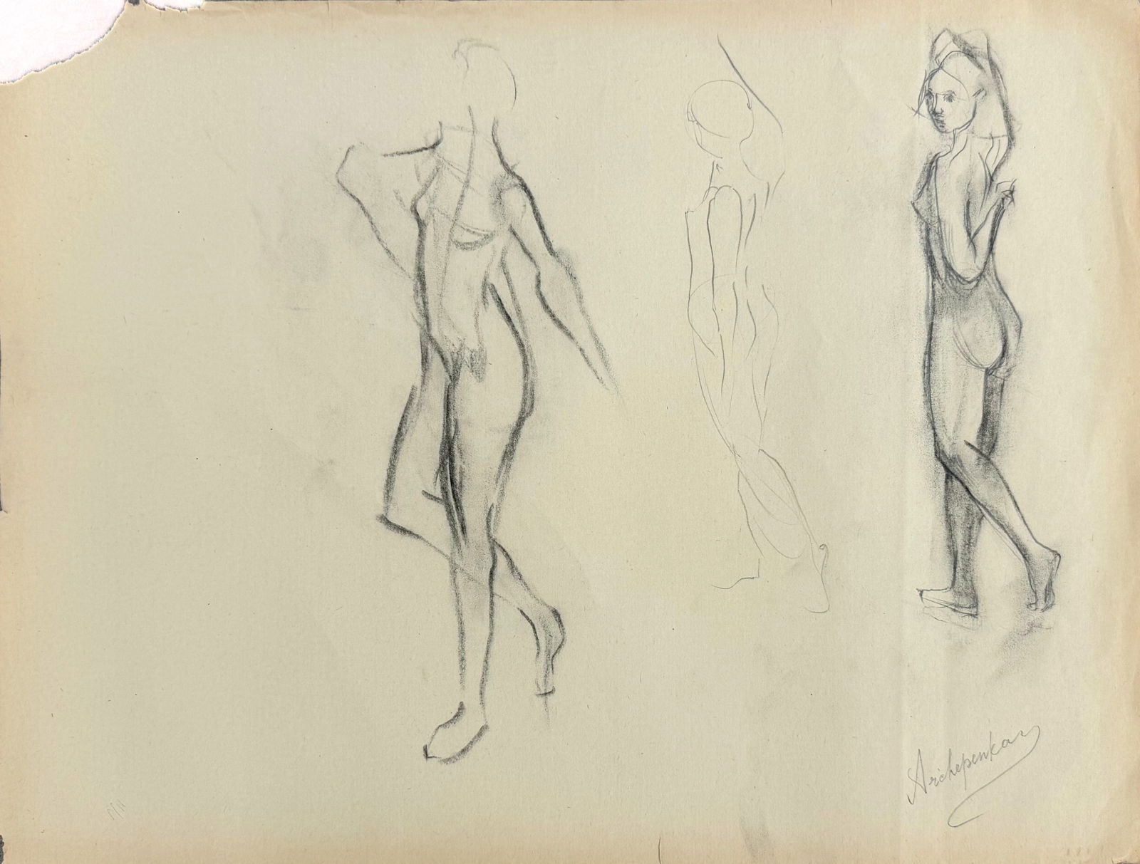 Alexander Archipenko (1887-1964), Three Female Studies: Alexander Archipenko (1887-1964), Three Female Studies Pencil on Paper Signed (bottom right) Dimensions: 43 × 32.5 cm Provenance: Esther Markish, Russia; Lev Krishevski, Tel