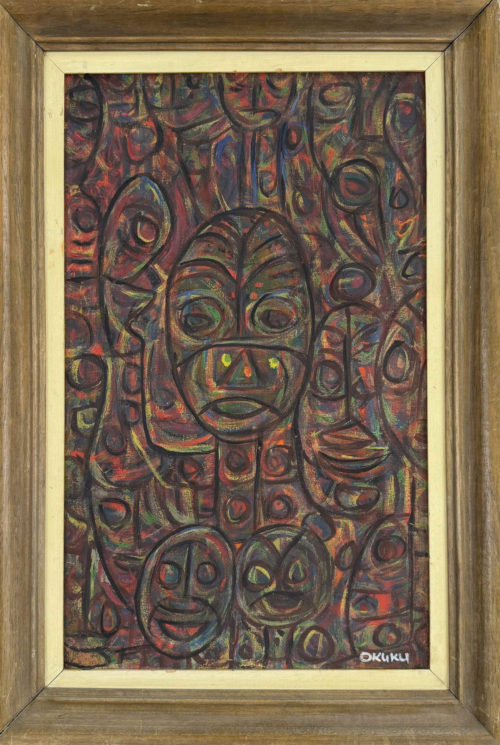 OKUKU (20th/21st Century, African School) Totemic Faces Composition (1 of 3)