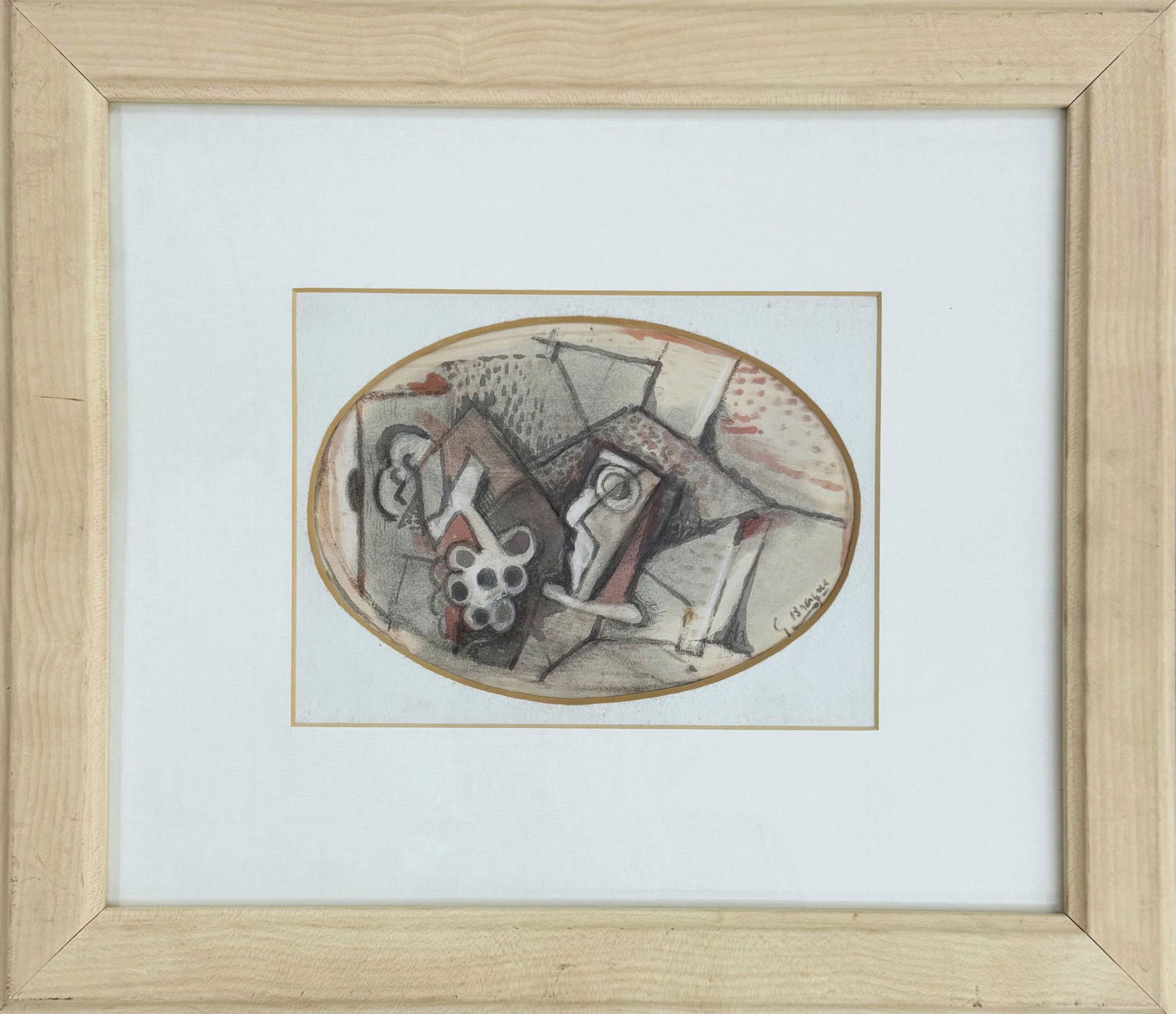 Georges Braque (1882-1963), Oval Composition, Still Life: Georges Braque (1882-1963), Oval Composition, Still Life Gouache and pencil on paper Signed lower left Dimensions (including frame):46.3x40.5cm Dimensions (excluding frame):23.5x18cm