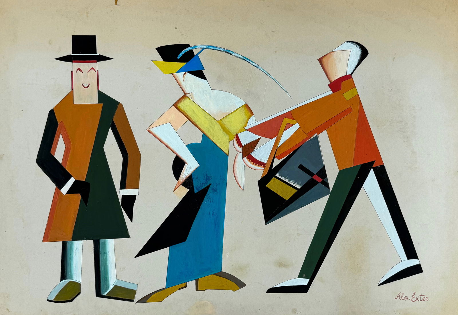 Alexandra Exter (1882-1949), Theatrical Costume Design with Figures: Alexandra Exter (1882-1949), Theatrical Costume Design with Figures Gouache and watercolor on paper (mounted on cardboard) Signed lower right Dimensions: 69.5x48cm Provenance: Esthe
