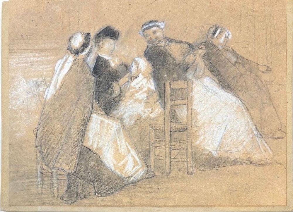 Eugene Boudin (1824-1898, France): Eugene Boudin(1824-1898, France) Chalk on paper Dimensions:22 x 16.7cm Provenance: Collection of Jean Philippe Gueant , Paris Condition: For a detailed condition report, please emai