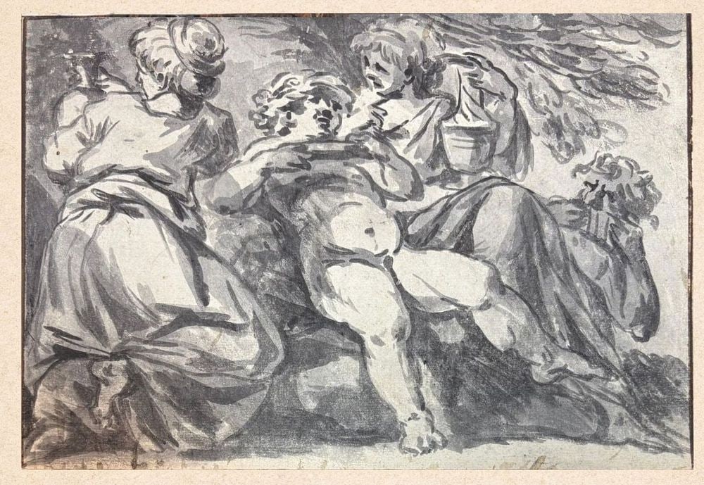 Attributed to Peter Paul Rubens (1577-1640), Belgium: Attributed to Peter Paul Rubens (1577-1640), Belgium Sepia on paper Dimensions: 21.2x14.6 cm Provenance: Private collection of Jean-Philippe Ghaen, France Condition: For a detailed