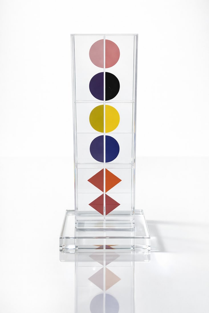 Yaacov Agam Geometric sculpture: Yaacov Agam Geometric sculpture Sculpture 6 lucite blocks sculpture with color Signed Overall height (including base): 33 cm Height without base: 30 cm Provenance:Private Co