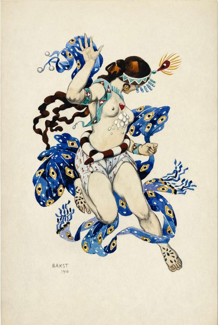 Leon Bakst (1866-1924), Costume Design: Leon Bakst (1866-1924), Costume Design Pencil and gouache on paper Signed and dated lower left 1910 Dimensions:49 x 32 cm Provenan