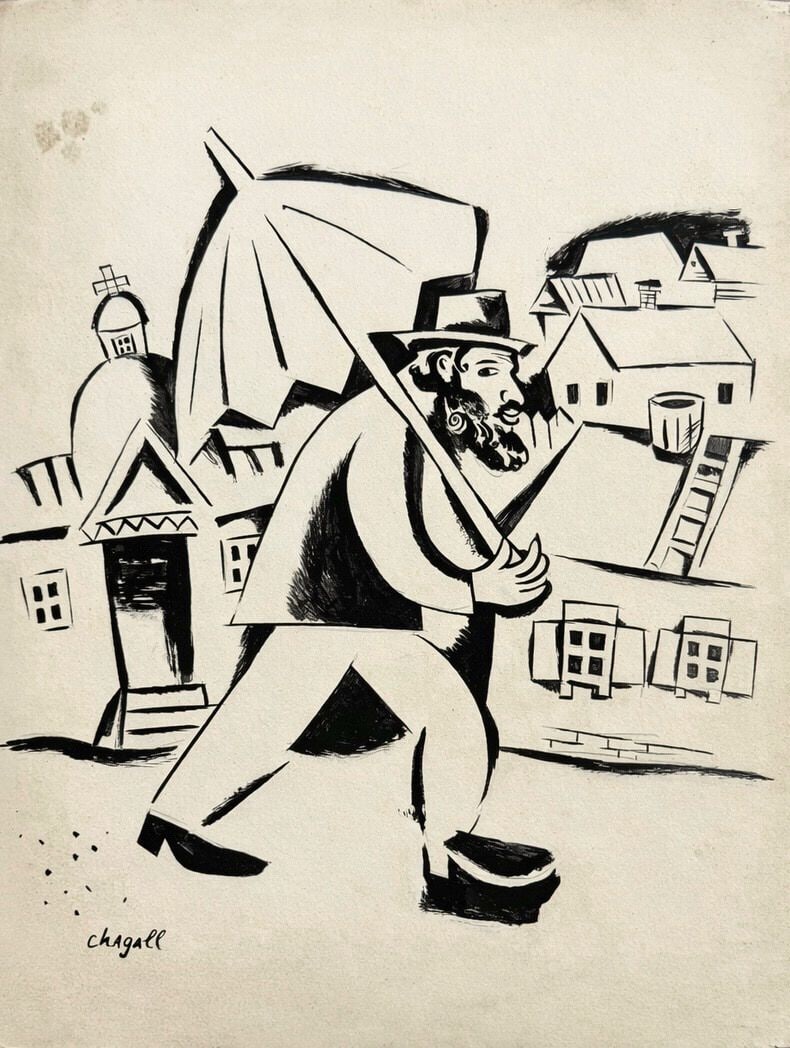 Marc Chagall 1914-1920: Marc Chagall 1914-1920 Ink on paper Signed lower left Dimensions:26 x 20 cm Provenance: Esther Markish, Russia; Lev Krashevsky, Tel Aviv; Estate of Omer Al