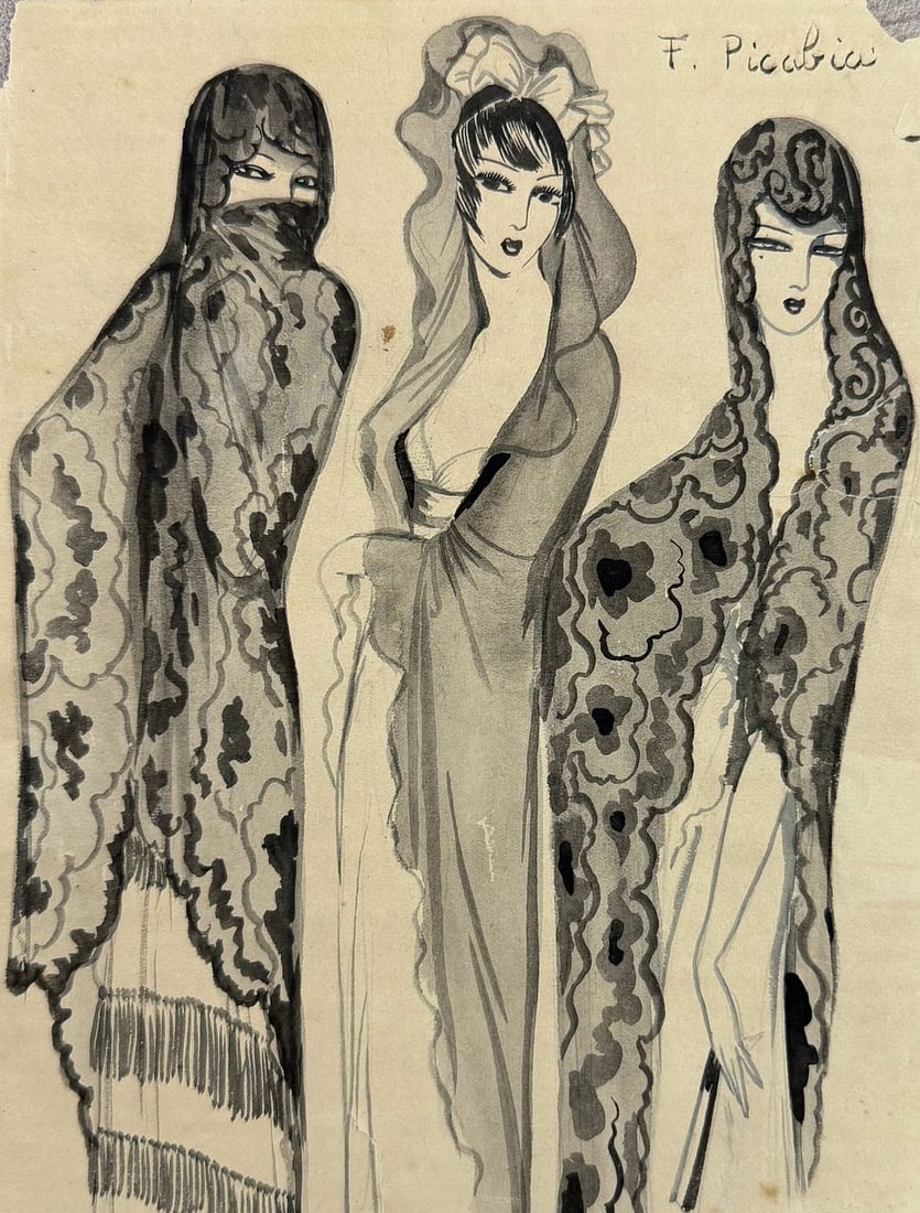 Francis Picabia (1879-1953), Three Oriental Women: Francis Picabia (1879-1953), Three Oriental Women Mixed media (ink) on paper Signed upper right Dimensions:24 x 18.2cm Provenance: Private collection of Jean-Philippe Ghaen, France 