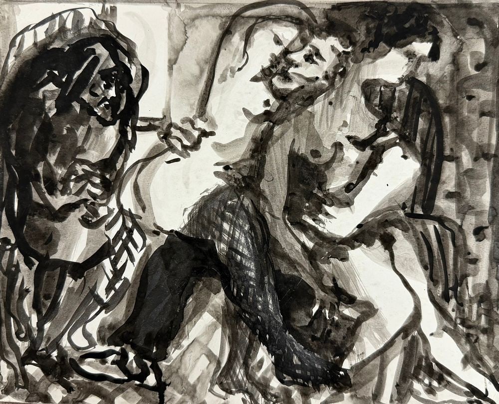 Attributed to Pablo Picasso (1881-1973), France: Attributed to Pablo Picasso (1881-1973), France Ink on paper Signed on the reverse Dimensions:28.3 x 23 cm Provenance: Private collection of Jean-Philippe Gueant, France Condition: For a