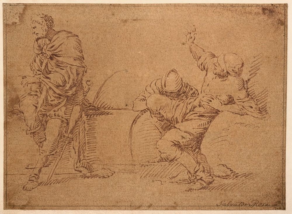 Salvator Rosa (1615-1673), Allegorical Scene: Salvator Rosa (1615-1673), Allegorical Scene Sepia on paper Signed lower right Dimensions:20.2 x 16 cm Provenance: Private collection of Jean-Philippe Gueant, France Condition: For a