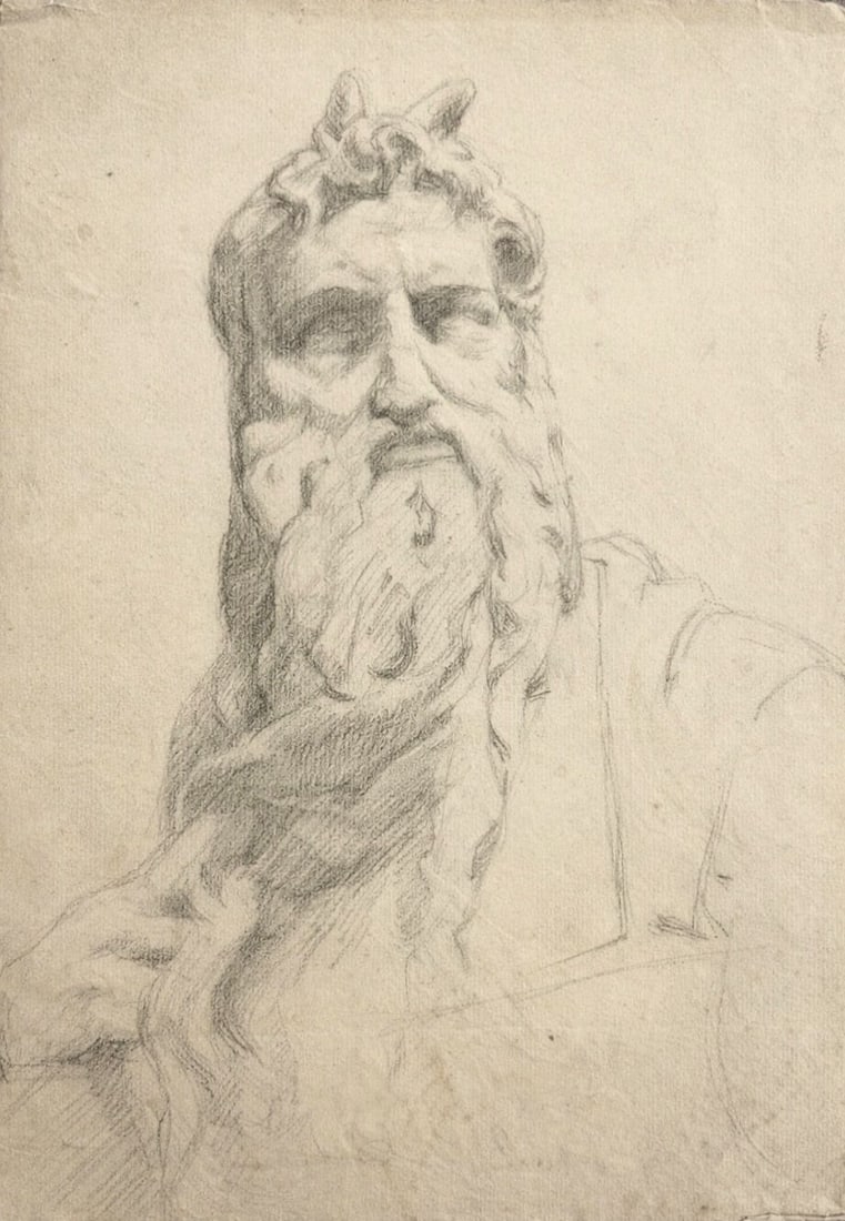 Attributed to Michelangelo Buonarroti (1475-1564): Attributed to Michelangelo Buonarroti (1475-1564) Graphite on paper Signed on the reverse Dimensions:31 x 23.5 cm Provenance: Private collection of Jean-Philippe Gueant, France 