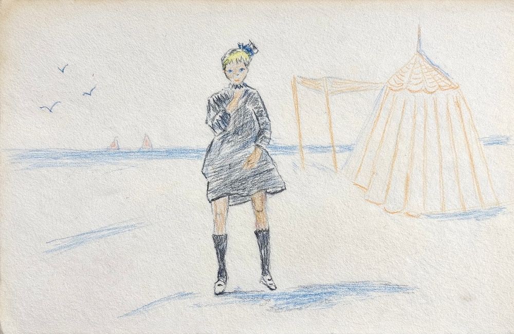 Attributed to Diego Velazquez (1599-1660), Girl on the Beach: Attributed to Diego Velazquez (1599-1660), Girl on the Beach Pencil and colored pencil on paper Signed on the reverse Dimensions:23 x 13.5 cm Provenance: Private collection of