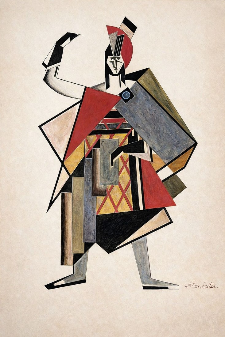 Alexandra Exter (1882-1949), Cubist Figure: Alexandra Exter (1882-1949), Cubist Figure Gouache on paper Signed lower right Dimensions:35.8 x 28 cm Provenance: From the collection of Olivia Amar (Estate of Omer Albert), inherited from her