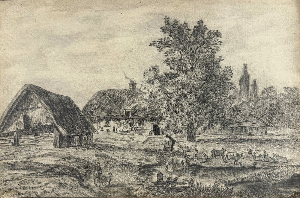 Attributed to Rembrandt van Rijn (1606-1669) Farm Landscape with Cattle (1 of 2)