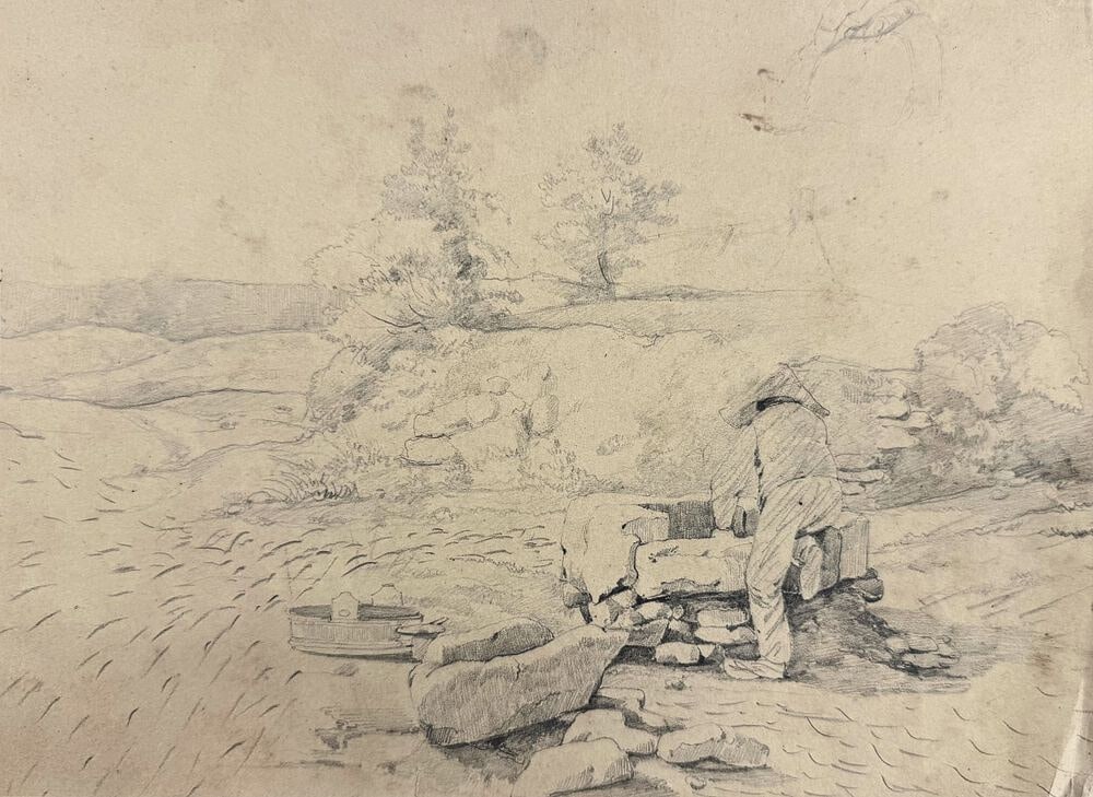Attributed to Vincent van Gogh (1853-1890) Landscape with a Figure at a Well (1 of 2)