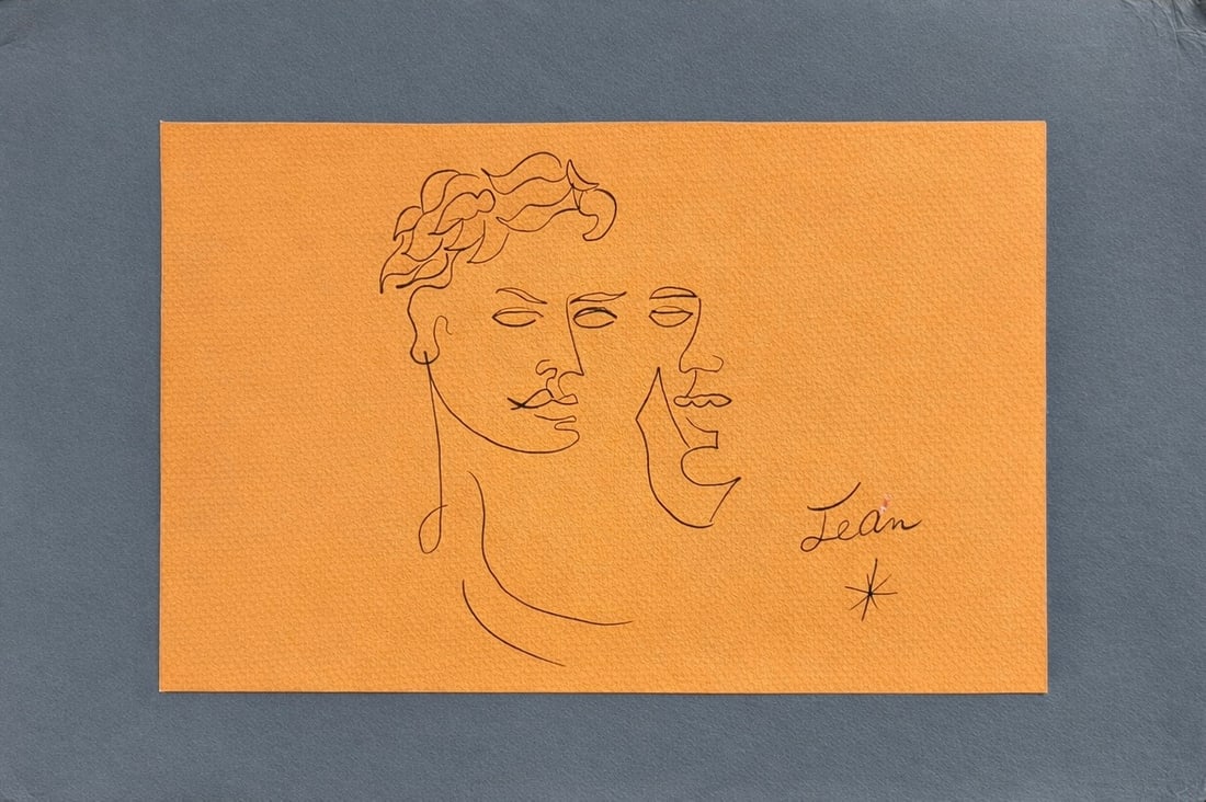 Jean Cocteau (1889-1963), Double Profile Study: Jean Cocteau (1889-1963), Double Profile Study Ink on colored paper Signed lower right and Inscribed on the reverse Dimensions:23.5 x 15 cm Provenance: Private collection of Jean-Ph