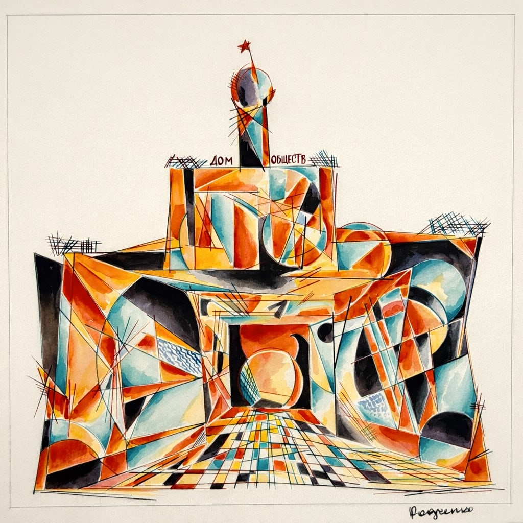 Alexander Rodchenko (1891-1956), House of Society: Alexander Rodchenko (1891-1956), House of Society Watercolor and ink on paper Signed (lower right) Dimensions:28.7 x 28 cm Provenance: Estate of Eliezer