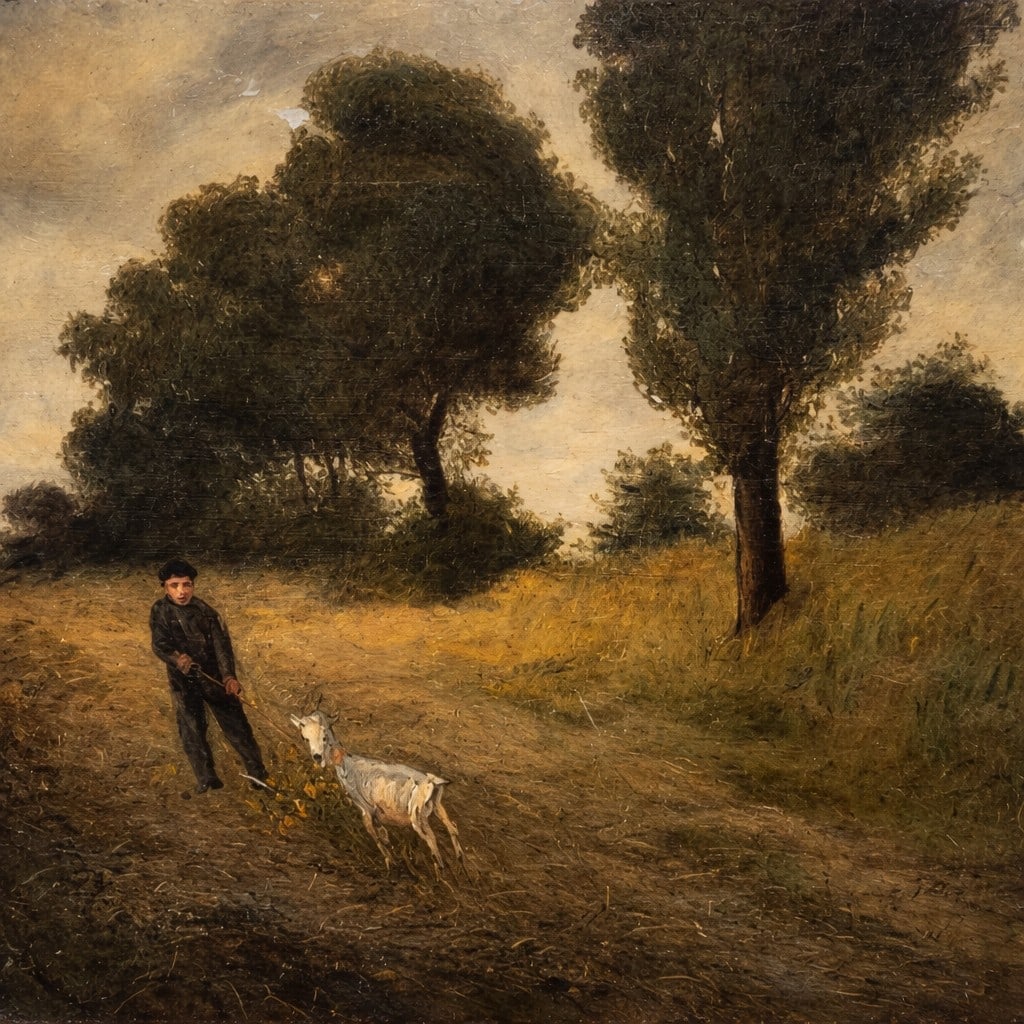 Max Liebermann (1847-1935), Boy with a Goat: Max Liebermann (1847-1935), Boy with a Goat 1905 Oil on canvas Signed and dated 1905 lower right Dimensions:58.6 x 49.5 cm Provenance:Private Collection,