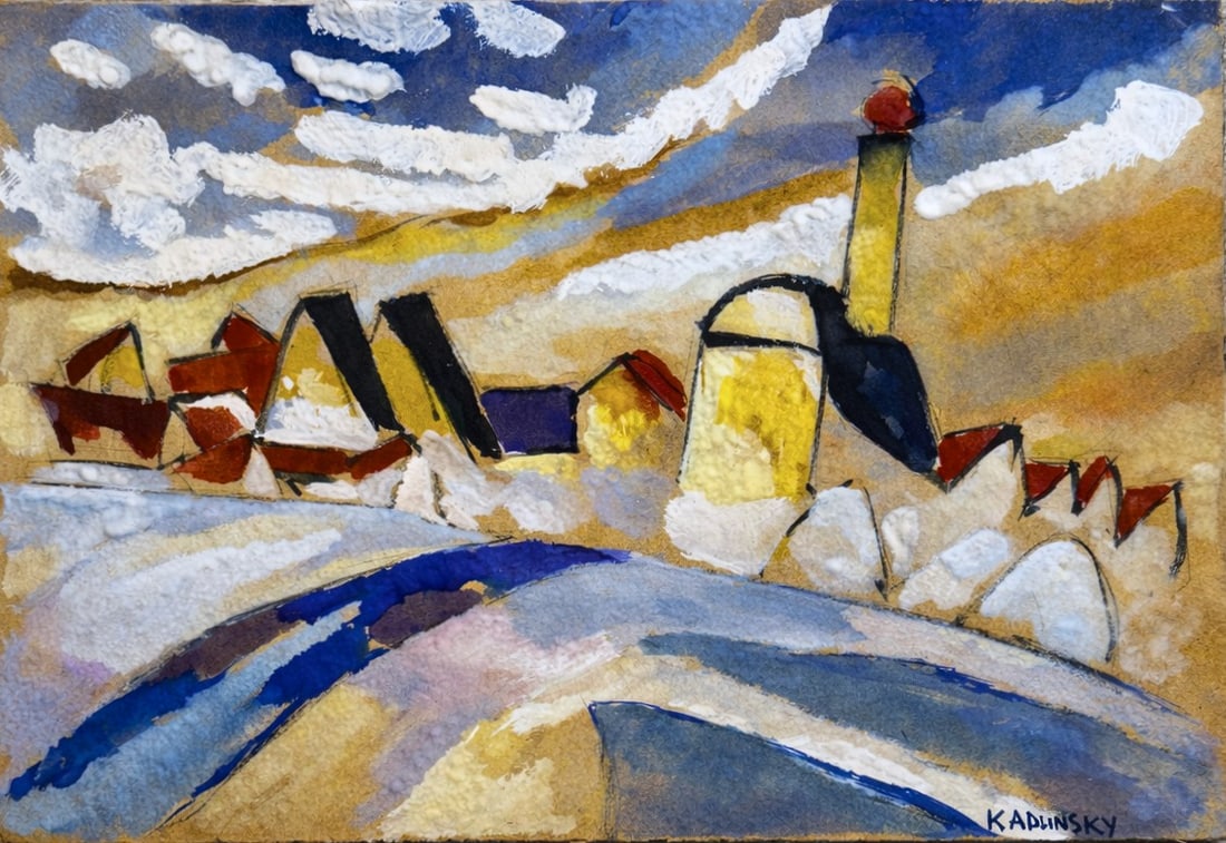Wassily Kandinsky (1866-1944), Landscape with Houses: Wassily Kandinsky (1866-1944), Landscape with Houses Gouache and watercolor on paper Signed lower right Dimensions: 31 x 24.5 cm Provenance: the coll