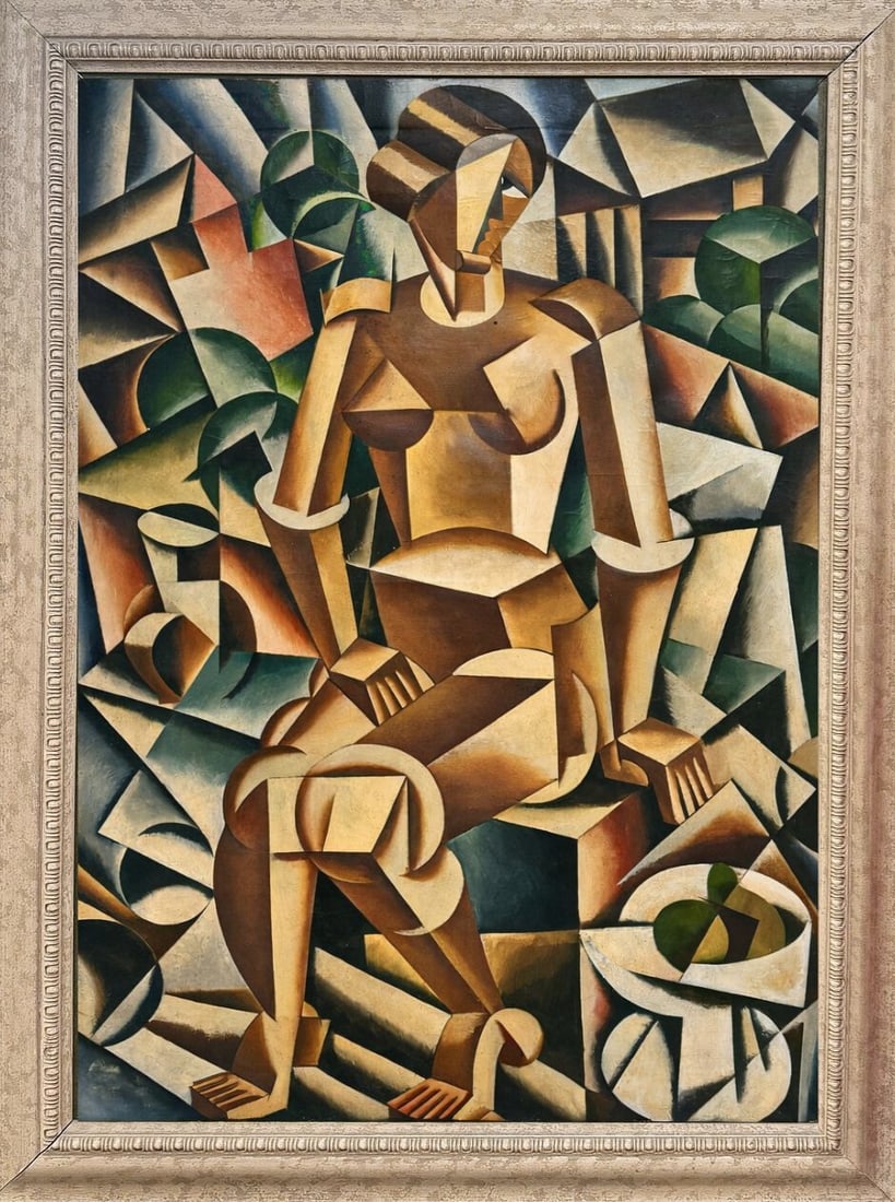 Lyubov Popova (1889-1924), Seated Female Figure, Cubo-Futurism: Lyubov Popova (1889-1924), Seated Female Figure, Cubo-Futurism Oil on canvas Signed bottom left Dimensions (including frame):148 x 118 cm