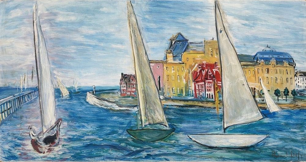 Raoul Dufy (1877-1953), Regattas at Deauville- 1935, Modern Impressionist painting: Raoul Dufy (1877-1953), Regattas at Deauville- 1935,Modern Impressionist painting Oil on canvas Signed lower right Dimensions: 79.5 × 39.8 cm