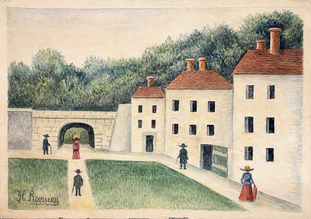 Signed Henri Rousseau (1844-1910), French "Village Scene with Figures by an Archway " (1 of 2)