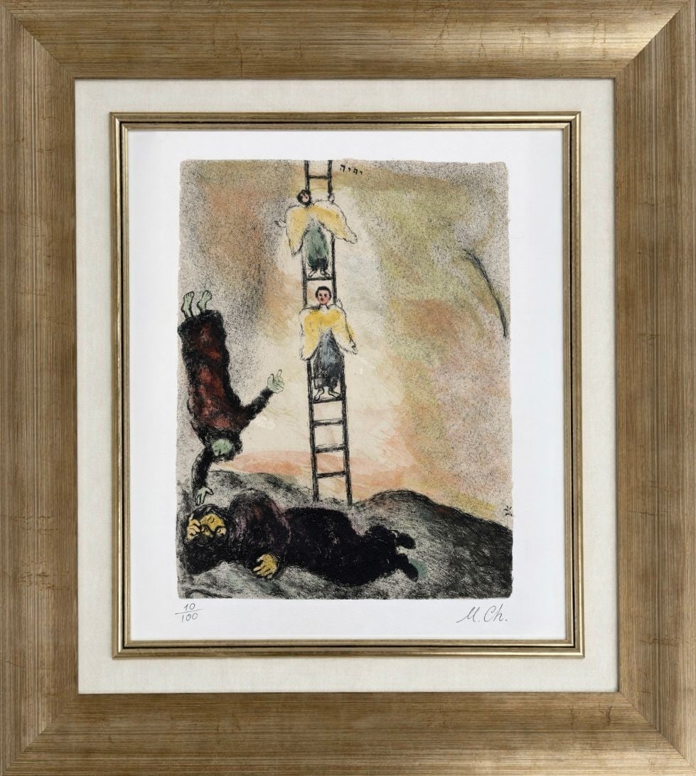 Marc Chagall (1887-1985) , Jacobs Ladder: Marc Chagall (1887-1985) , Jacobs Ladder Lithography hand colored etching on paper Signed and nu