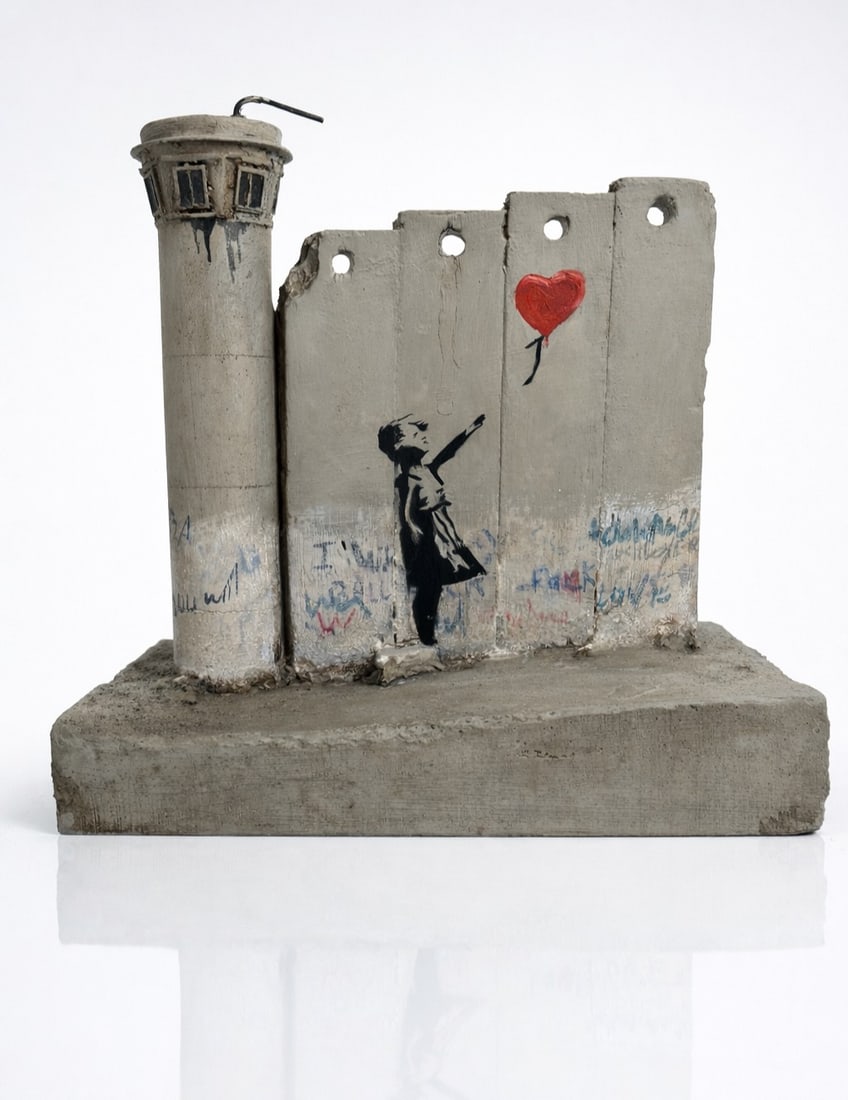 Banksy (b. 1974), Girl with Balloon (Wall Fragment): Banksy (b. 1974), Girl with Balloon (Wall Fragment) Mixed media on concrete inscribed on the verso “2122 4D” Height: 11.5 cm Length: 12 c