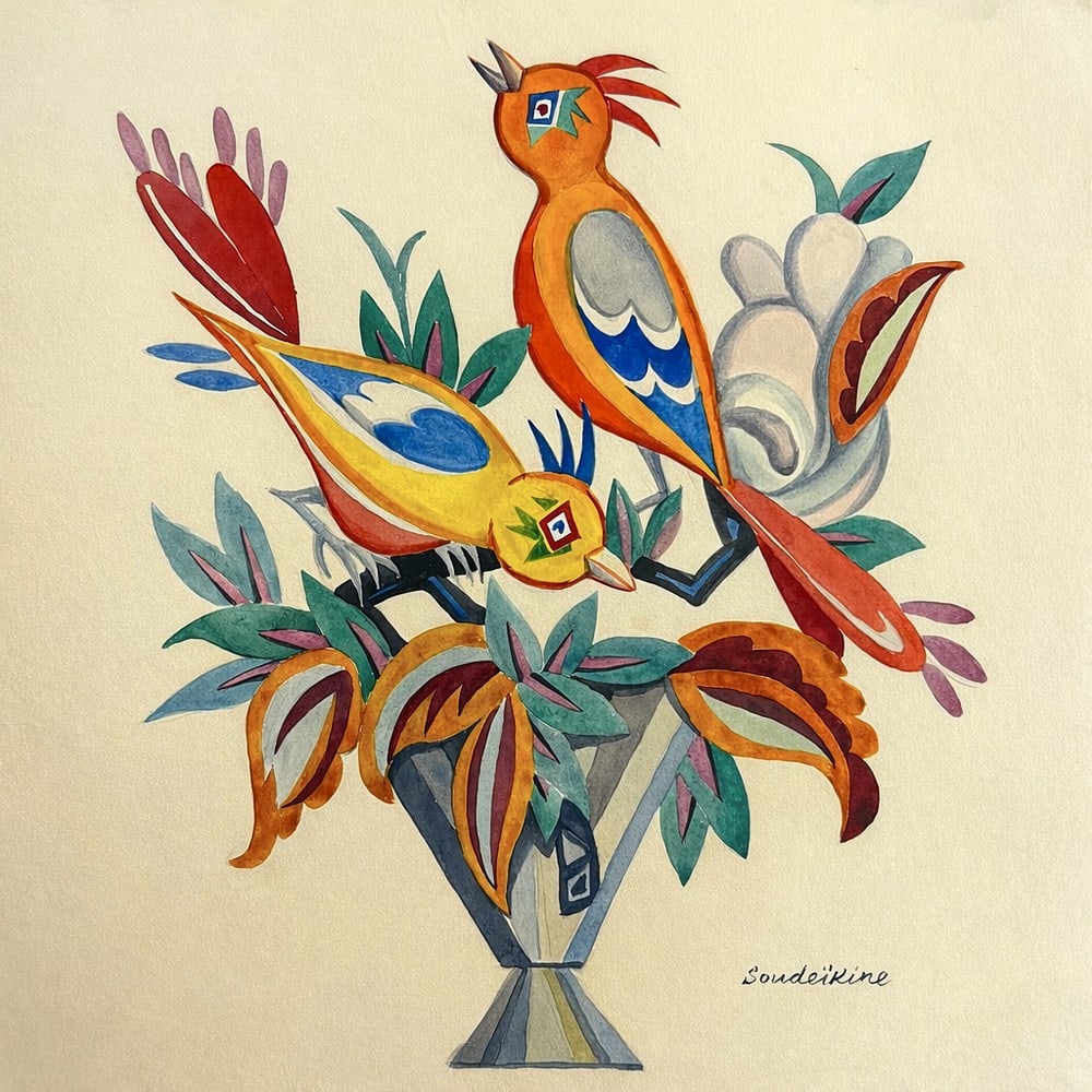 Serge Sudeikin (1882-1946), Decorative Composition with Birds (1 of 2)