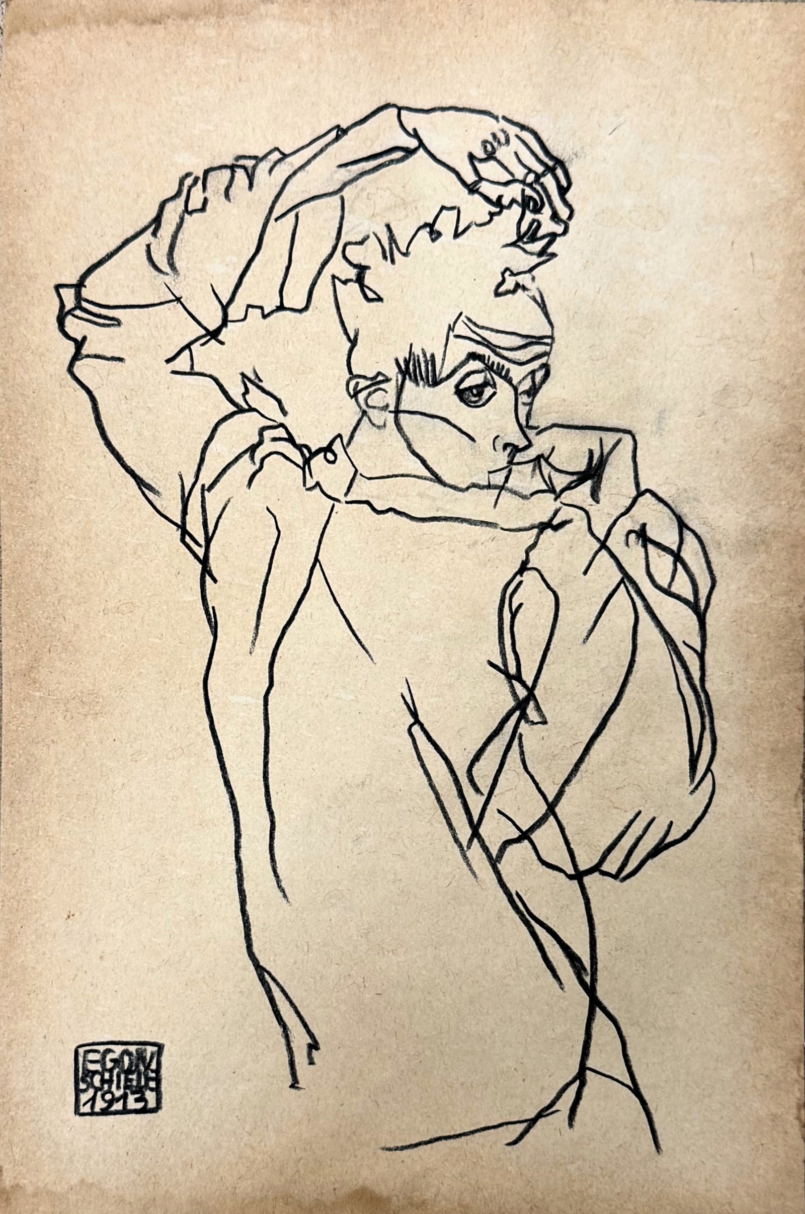Ego Schiele (1890-1918), Standing Figure Signed and attributed: Ego Schiele (1890-1918), Standing FigureSigned and attributed Ink on paper Signed and dated 1913 lower left Dimensions:23.7 x 15.7 cm Provenance: Collection of Yehuda Frenkel (1916