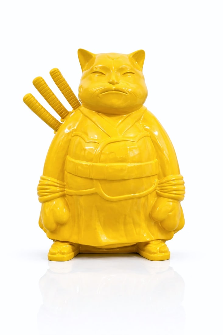 Hiro Ando (Japanese, b. 1973), Samurai Cat (Yellow): Hiro Ando (Japanese, b. 1973), Samurai Cat (Yellow) Painted and varnished resin Height: 100 cm Edition: 4/20 Signed and numbered 4/20 to the underside