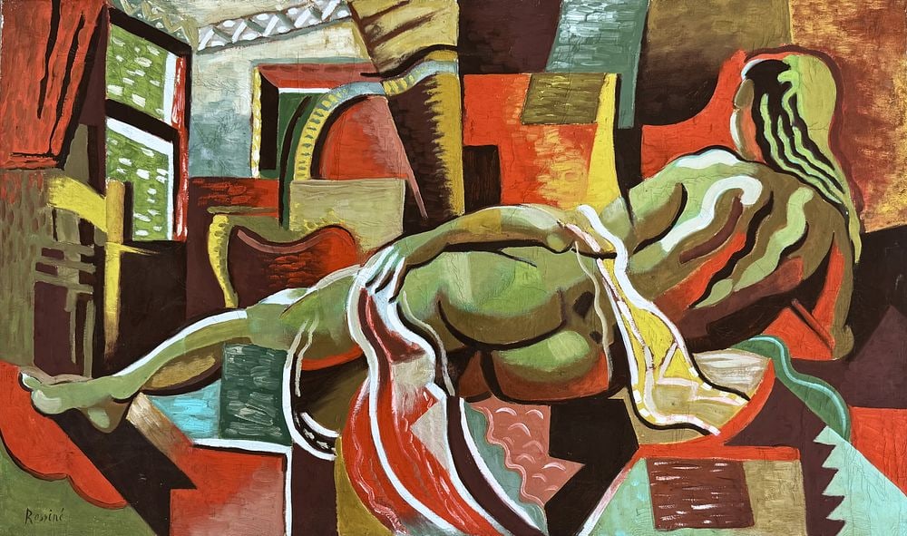 Vladimir Davidovic Baranov-Rossine (1944-1888) 'Reclining Figure': Oil on canvas Signed lower left Dimensions : 103.5 x 62.5 cm Provenance: Private collection of Joseph Katzenberg (b. 1901, Lithuania), owner of an art gallery establ