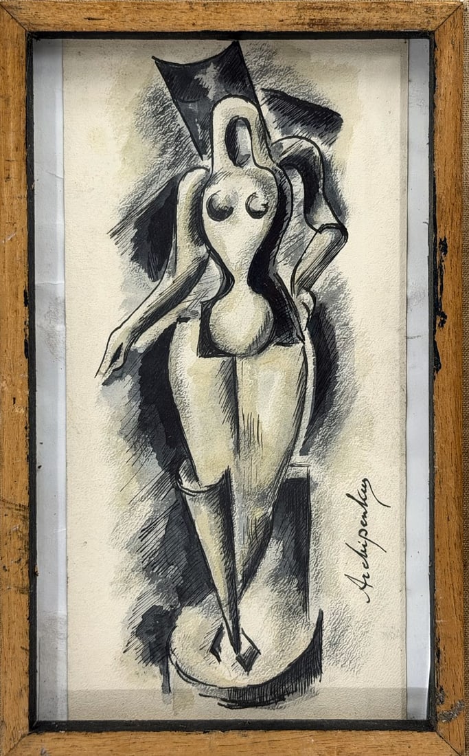 Alexander Archipenko (1887-1964), Standing Female Figure: Charcoal and ink on paper Signed lower right Dimensions (including frame): 66 x 71.5cm Dimensions (excluding frame): 49 x 54 cm Provenance: Privat