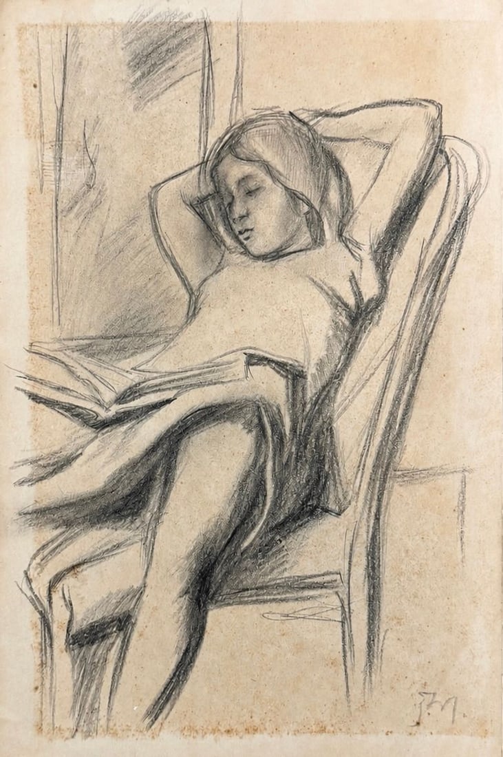 Balthus (Balthasar Klossowski de Rola, 1908-2001), Reclining Female Figure Reading (1 of 2)