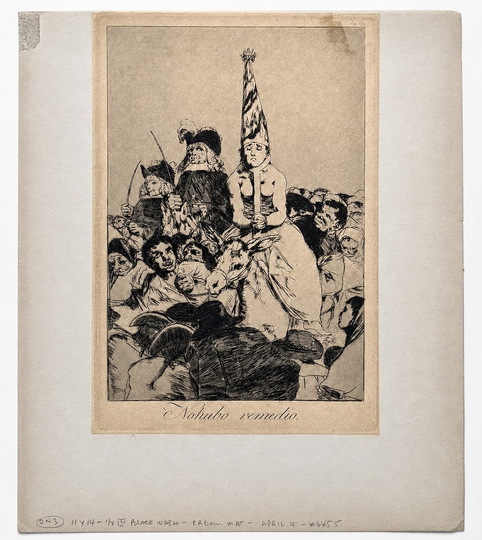 Francisco Goya (1746-1828) Abuso comun from the series Los Caprichos: Etching and aquatint on paper Signed in the plate Dimensions : 23.5 x 27.5 cm Notes:The mount bears old handwritten inventory annotations and collection markings in pencil.