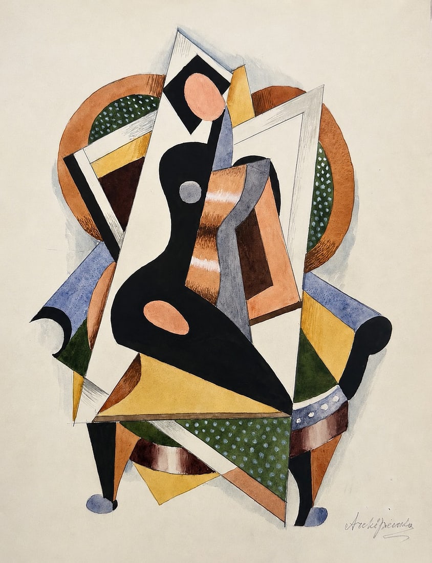 Alexander Archipenko (1887â€“1964) Cubo-Futurist Composition: Gouache on paper Signed lower right Dimensions:34x 43cm Provenance: Private collection of Joseph Katzenberg (b. 1901, Lithuania), owner of an art gallery established together wit