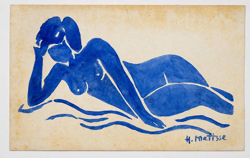 Henri Matisse (1869-1954), Blue Reclining Figure: Gouache on paper Signed lower right Dimensions : 14.6 x 23.5cm Provenance:Acquired directly from the artist by Mr. Henri Dauberville. Thereafter transferred to Mr. B. Elliot pursuant to an agreement