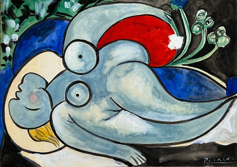 Pablo Picasso (1881-1973), Reclining Cubist Figure: Gouache and watercolor on paper Signed lower right Dimensions:21.4 x 29.5cm Provenance:From the private collection of Dr. Gerard Bonneau, France. Notice:Th