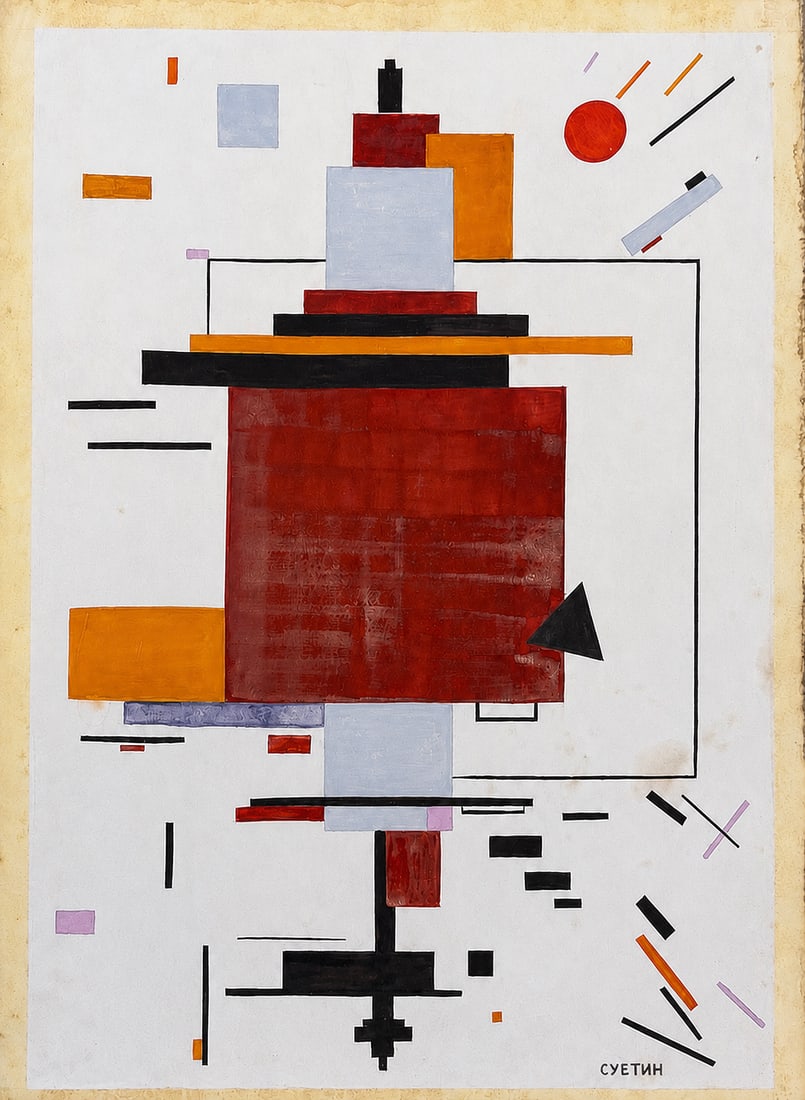 Nikolai Suetin (1897-1954) Suprematist Composition: Gouache on paper Signed lower right Dimensions : 21 x 29 cm Provenance: Private collection of Joseph Katzenberg (b. 1901, Lithuania), owner of an art gallery established together