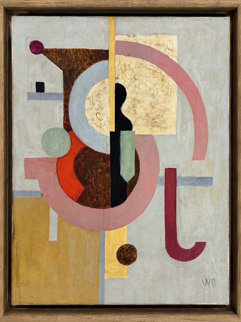 Willi Baumeister (1889-1955), Abstract Geometric Composition: Oil on canvas Signed lower right Dimensions (including frame): 27 x 34.5 cm Dimensions (excluding frame): 30 x 38 cm Provenan