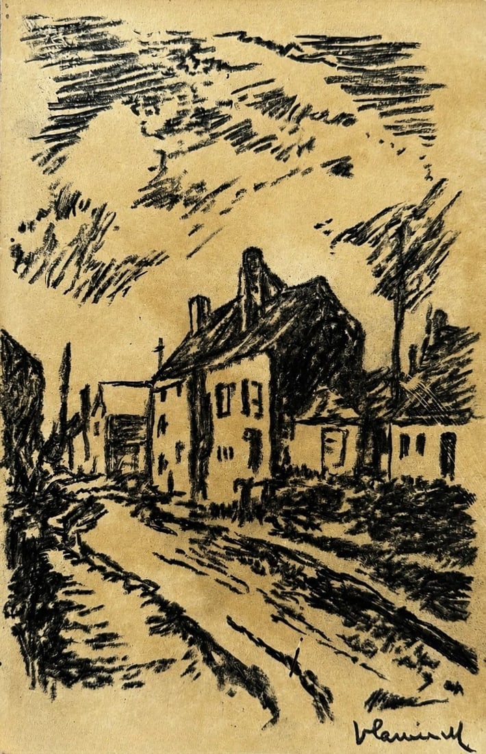 Maurice de Vlaminck (1876-1958), Village Landscape: Ink on paper Signed lower right Dimensions : 15.5 x 23.5 cm Provenance: Purchased directly from the artist by Mr. Henri Dauberville, his father, owner of the Bernheim Gallery. Th
