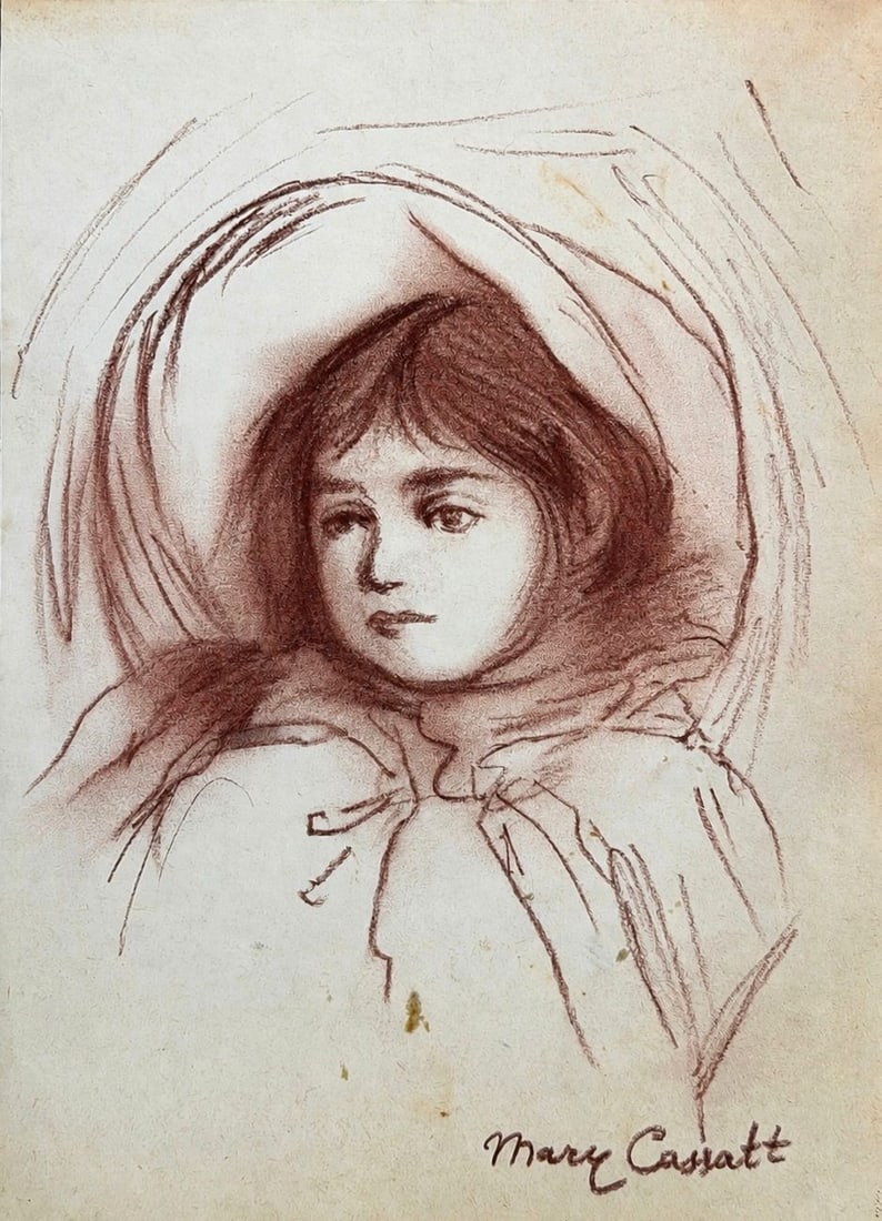 Mary Cassatt (1844-1926), Portrait of a Young Girl: Pastel and charcoal on paper Signed lower right Dimensions : 15 x 21.5 cm Provenance:Acquired directly from the artist by Mr. Henri Dauberville. Thereafter transferred to
