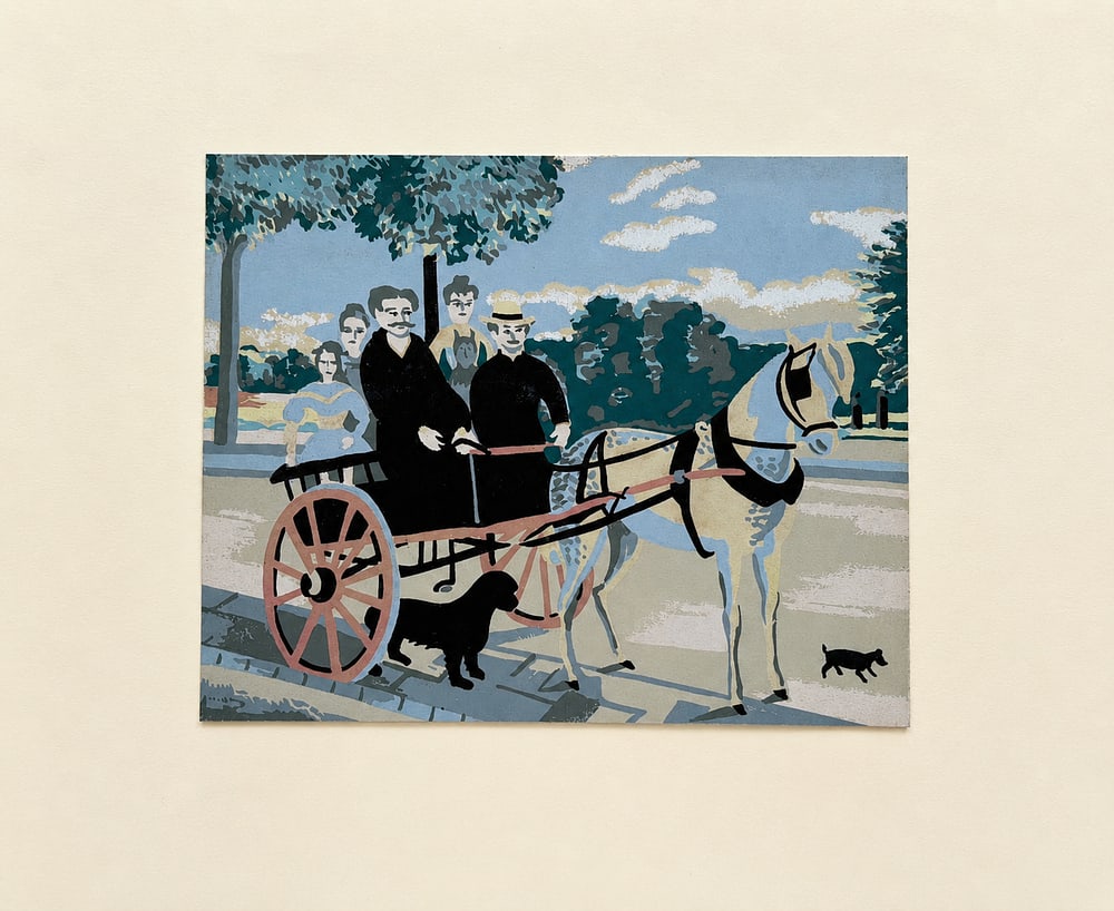Attributed to Dominique Rousseau â€Ž(1900-1970), Horse Carriage Scene: Mixed media on paper Inscribed on the reverse Dimensions: 11 x 14.5 cm Provenance: Private collection of Jean-Philippe Ghaen, France Condition: For a detai