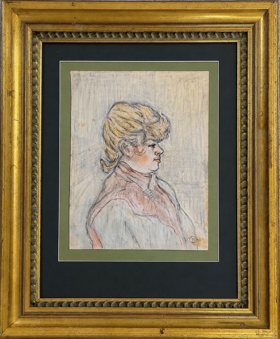 Henri de Toulouse-Lautrec (1864-1901), Portrait of a Young Woman: Mixed media on paper Mixed media on paper Signed lower right Dimensions (including frame):45 x 55 cm Dimensions (excluding frame): 22.5 x 30 cm