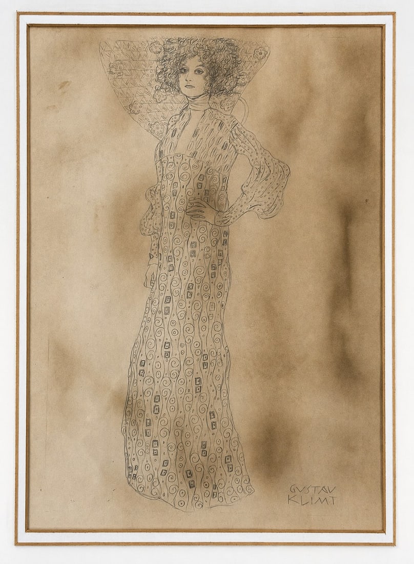 Attributed to Gustav Klimt (1862-1918), Standing Woman in Patterned Dress (1 of 2)