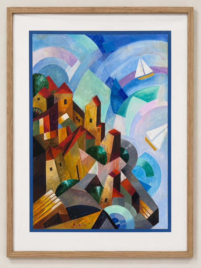 Alexandra Exter (1882-1949), Cubist Coastal Town: Signed lower center Mixed media on paper Dimensions (including frame): Dimensions (excluding frame): Provenance: Private collection of Joseph Katzenberg (b. 1