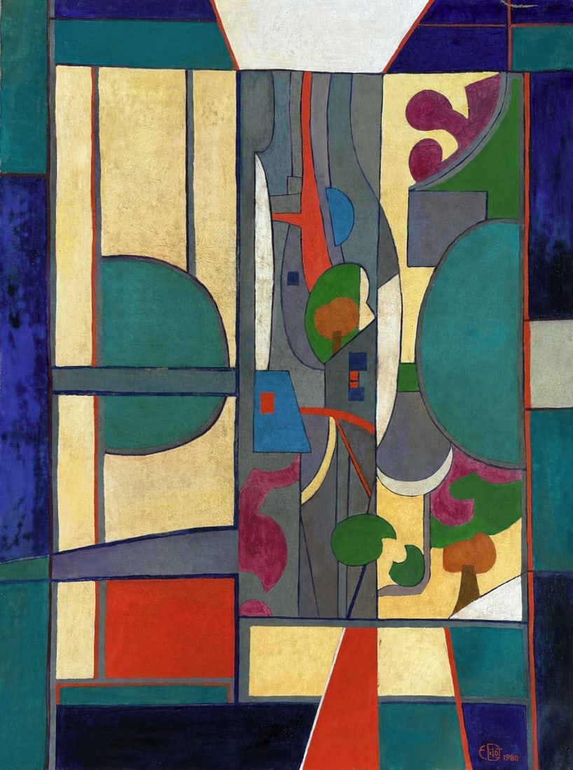 Francoise Gilot (1921-2023) Abstract Composition, 1980: Oil on canvas Signed and dated 1980 lower right Dimensions :75.5 x 100 cm Provenance:Private collection, Tel Aviv, acquired directly from the artist. Condition: For a detailed condition report,